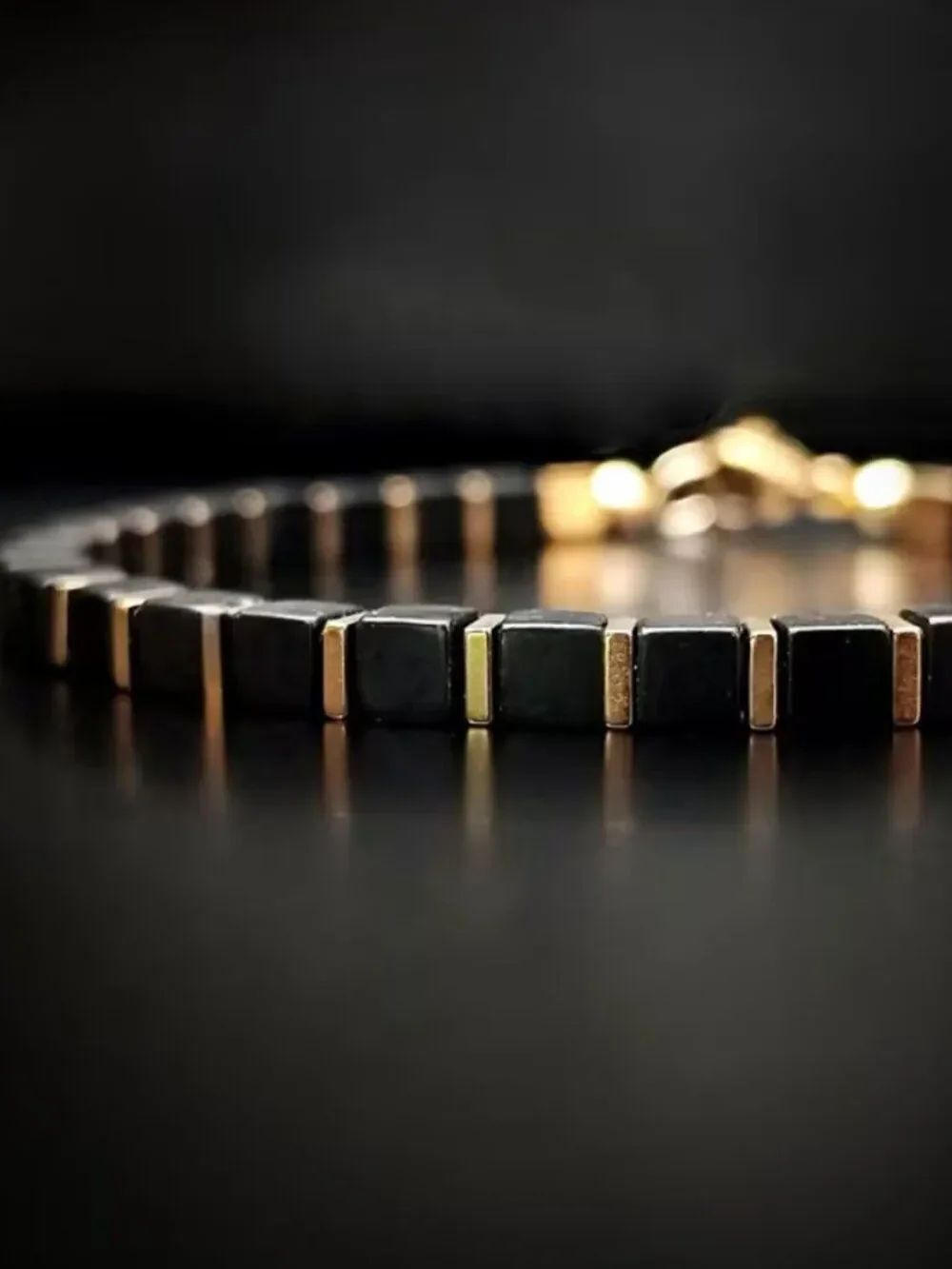 NWT Square Faux Obsidian Bead Fortune Bracelet Unisex Prosperity & Abundance - Picture 4 of 6